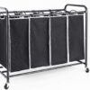ROMOON Laundry Sorter, 4 Compartment Laundry Hamper with Heavy Duty Rolling Lockable Wheels, Laundry Basket Organizer with Removable Bags for Dirty Clothes Storage, Black