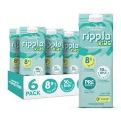 Ripple Non-Dairy Milks | Vegan Milk with 8g Pea Protwin | Shelf Stable | Non-GMO. Plant Based, Gluten Free | 32 Fl Oz (Pack of 6) (32 Fl Oz (Pack of 6), Unsweetened Kids)