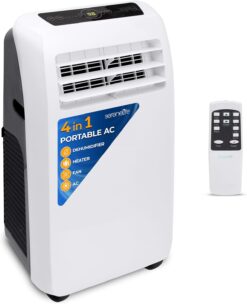 SereneLife Small Air Conditioner Portable 10,000 BTU with Built-in Dehumidifier + Heat - Portable AC unit for rooms up to 450 sq ft - Remote Control, Window Mount Exhaust Kit