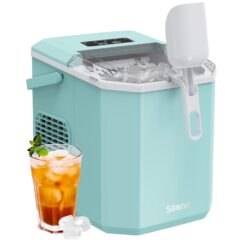 Silonn Ice Maker Countertop, Portable Ice Machine with Carry Handle, Self-Cleaning Ice Makers with Basket and Scoop, 9 Cubes in 6 Mins, 26 lbs per Day, Ideal for Home, Kitchen, Camping, RV, Green