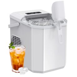 Silonn Ice Maker Countertop, Portable Ice Machine with Carry Handle, Self-Cleaning Ice Makers with Basket and Scoop, 9 Cubes in 6 Mins, 26 lbs per Day, Ideal for Home, Kitchen, Camping, RV, White