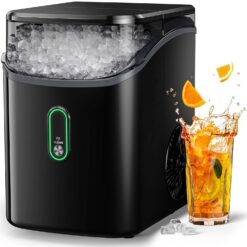 Silonn Nugget Ice Maker Countertop, Pebble Ice Maker with Soft Chewable Ice, One-Click Operation Ice Machine with Self-Cleaning, 33lbs/24H for Home,Kitchen,Office, Black