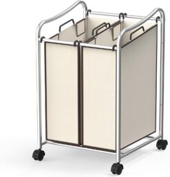 Simple Houseware 2-Bag Heavy Duty Rolling Laundry Sorter Cart, Chrome