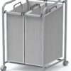 Simple Houseware 2-Bag Heavy Duty Rolling Laundry Sorter Cart, Silver