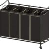 Simple Houseware 4-Bag Heavy Duty Laundry Sorter Rolling Cart, Brown