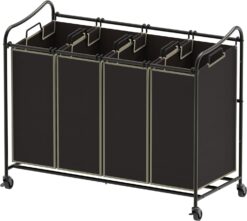 Simple Houseware 4-Bag Heavy Duty Laundry Sorter Rolling Cart, Brown