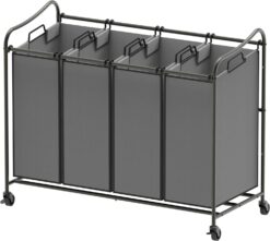 Simple Houseware 4-Bag Heavy Duty Laundry Sorter Rolling Cart, Dark Grey