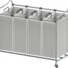 Simple Houseware 4-Bag Heavy Duty Laundry Sorter Rolling Cart, Silver