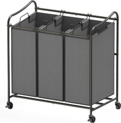 Simple Houseware Heavy Duty 3-Bag Laundry Sorter Rolling Cart, Dark Grey