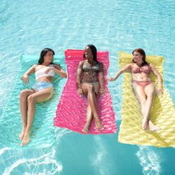 Sloosh 3 Pack Inflatable Pool Mat Swimming Pool Mattress Float Lounge with Headrest, Pool Float Air Mat for Adults 64x32 inch, Blue/Pink/Yellow