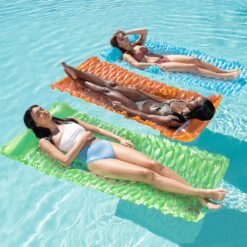 Sloosh 3 Pack Inflatable Pool Mat Swimming Pool Mattress Float Lounge with Headrest, Pool Float Air Mat for Adults 64x32 inch, Orange/Green/Blue