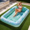 Sloosh Inflatable Tanning Pool Lounger Float for Adults, 85" x 57" Extra Large Suntan Tub Pool Floats Sun Tan Tub Ice Bath Tub Tanning Bed Blow up Pool Raft Lounge Floatie, XL-Cyan White