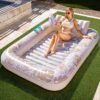 Sloosh Inflatable Tanning Pool Lounger Float for Adults, 85" x 57" Extra Large Suntan Tub Pool Floats Sun Tan Tub Ice Bath Tub Tanning Bed Blow up Pool Raft Lounge Floatie, XL-Oatmeal White