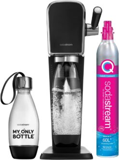 SodaStream Art Sparkling Water Maker (Black) with CO2 and Two Carbonating Bottles