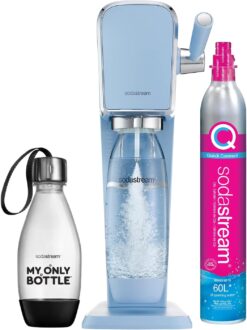 SodaStream Art Sparkling Water Maker (Blue) with CO2 and Two Carbonating Bottles