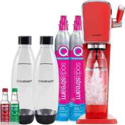 SodaStream Art Sparkling Water Maker Bundle (Mandarin Red), with CO2, DWS Bottles, and Bubly Drops Flavors