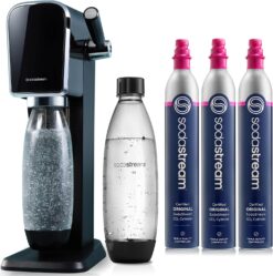 SodaStream Art Sparkling Water Maker Bundle in Black, with 3-Pack CO2 and Carbonating Bottle