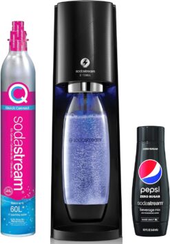 SodaStream E-TERRA Sparkling Water Maker (Black) with CO2, Carbonating Bottle, and Pepsi® Zero Sugar Mix