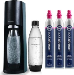 SodaStream Terra Sparkling Water Maker Bundle in Black - includes 3-Pack CO2 and Carbonating Bottle