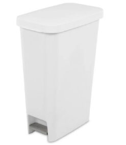 Sterilite 10588004 Slim Stepon Wastebasket, White, 11 Gallon