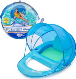 SwimWays Spring Float Premium Recliner Pool Lounger, Canopy Recliner (New Version)