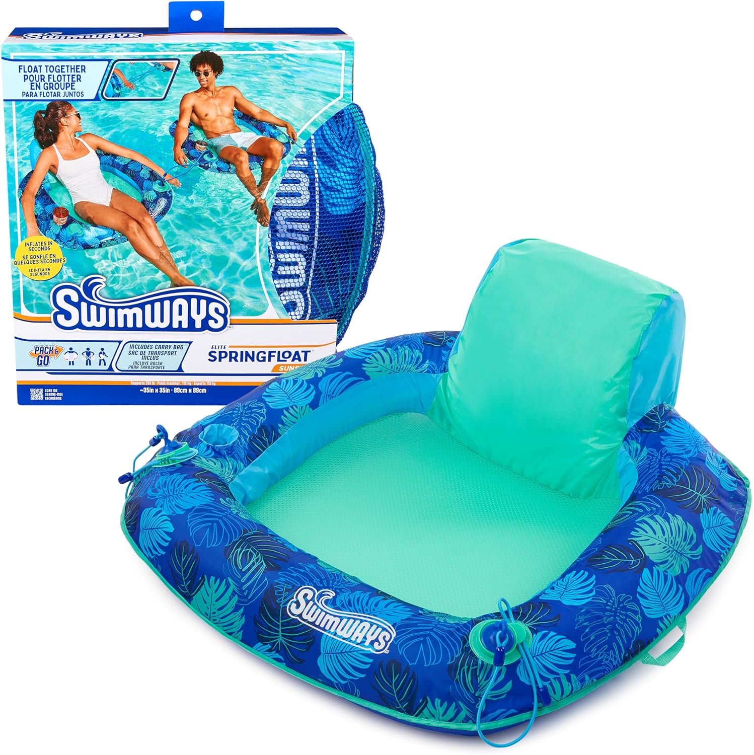 Swimways Elite Spring Float Sunseat Pool Lounger, Inflatable Pool Floats Adult with Fast Inflation, Pool Lounge Chair for Adults up to 250 lbs Swimways Elite Spring Float Sunseat Pool Lounger, Inflatable Pool Floats Adult with Fast Inflation, Pool Lounge Chair for Adults up to 250 lbs