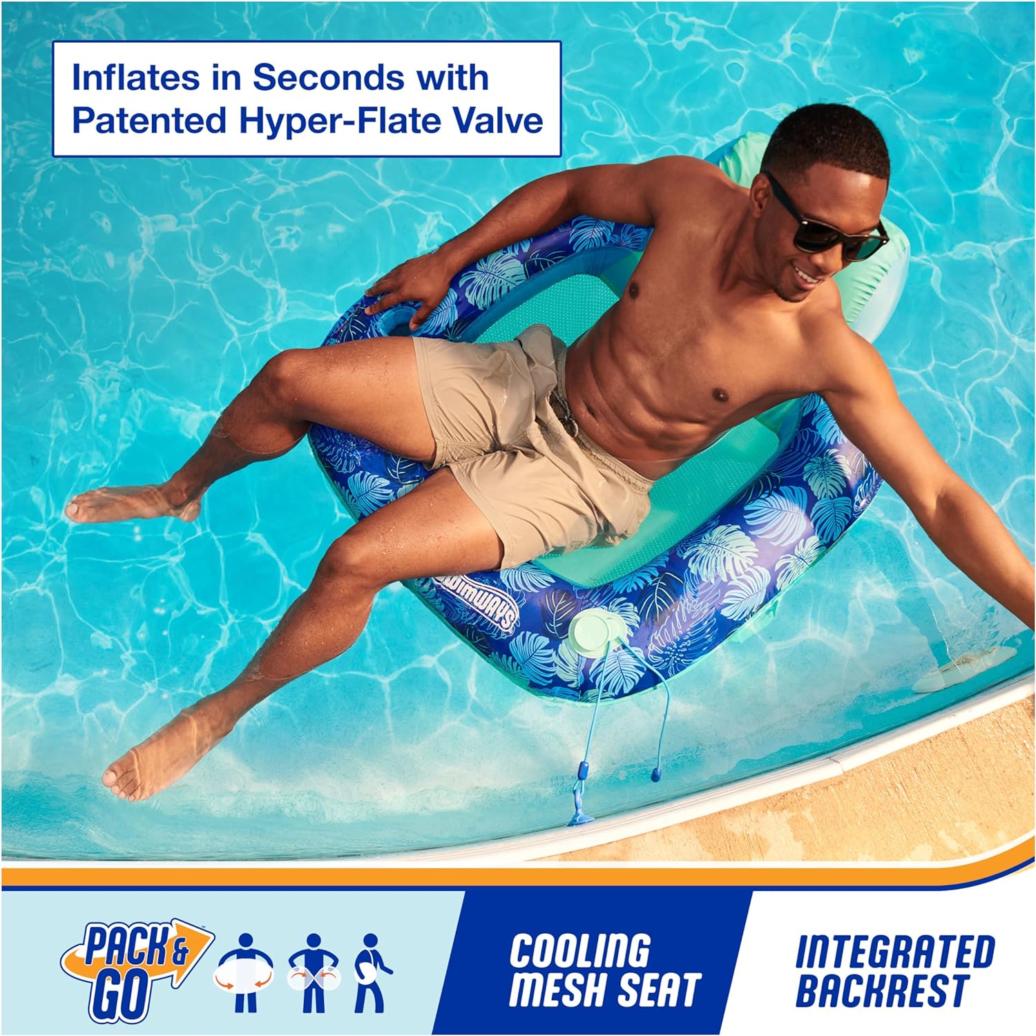 Swimways Elite Spring Float Sunseat Pool Lounger, Inflatable Pool Floats Adult with Fast Inflation, Pool Lounge Chair for Adults up to 250 lbs1