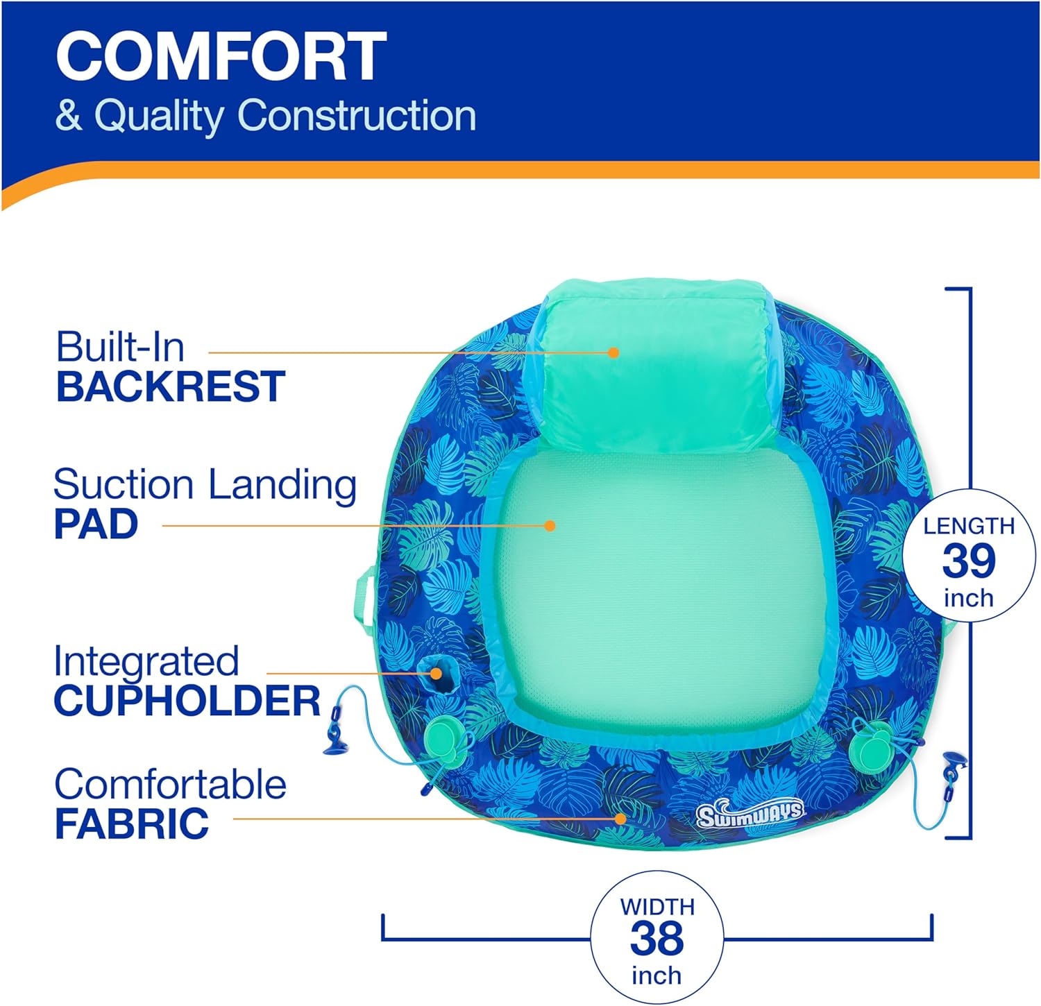 Swimways Elite Spring Float Sunseat Pool Lounger, Inflatable Pool Floats Adult with Fast Inflation, Pool Lounge Chair for Adults up to 250 lbs45