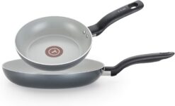T-fal Initiatives Ceramic Nonstick Fry Pan Set 8.5, 10.5 Inch Oven Safe 350F Cookware, Pots and Pans, Grey