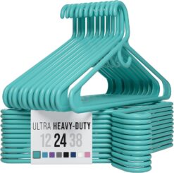 Ultra Heavy Duty Plastic Clothes Hangers - Aqua - Durable Coat, Suit and Clothes Hanger. Perchas De Ropa (24 Pack - Aqua)
