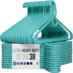 Ultra Heavy Duty Plastic Clothes Hangers - Aqua - Durable Coat, Suit and Clothes Hanger. Perchas De Ropa (38 Pack - Aqua)