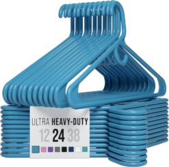 Ultra Heavy Duty Plastic Clothes Hangers - Blue - Durable Coat, Suit and Clothes Hanger. Perchas De Ropa (24 Pack - Blue)