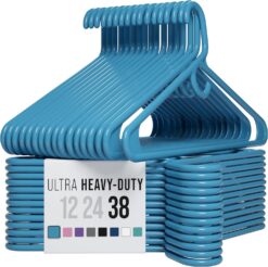 Ultra Heavy Duty Plastic Clothes Hangers - Blue - Durable Coat, Suit and Clothes Hanger. Perchas De Ropa (38 Pack - Blue)