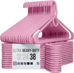 Ultra Heavy Duty Plastic Clothes Hangers - Pink - Durable Coat, Suit and Clothes Hanger. Perchas De Ropa (38 Pack - Pink)