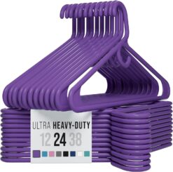 Ultra Heavy Duty Plastic Clothes Hangers - Purple - Durable Coat, Suit and Clothes Hanger. Perchas De Ropa (24 Pack - Purple)