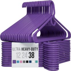 Ultra Heavy Duty Plastic Clothes Hangers - Purple - Durable Coat, Suit and Clothes Hanger. Perchas De Ropa (38 Pack - Purple)