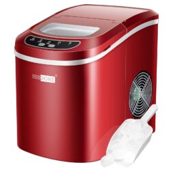 VIVOHOME Countertop Ice Maker 26lbs/Day 9 Ice Cubes in 6 Mins Ice Maker Machine with Hand Scoop and Self Cleaning Ice Cube Maker Red