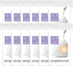 simplehuman Code Q 240 Count, Genuine Custom Fit Liners, Drawstring Trash Bags in Dispenser Packs, 50-65 Liter / 13-17 Gallon