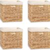 12" Foldable Hyacinth Storage Basket with Iron Wire Frame and Removable Liner By Trademark Innovations (Set of 4)