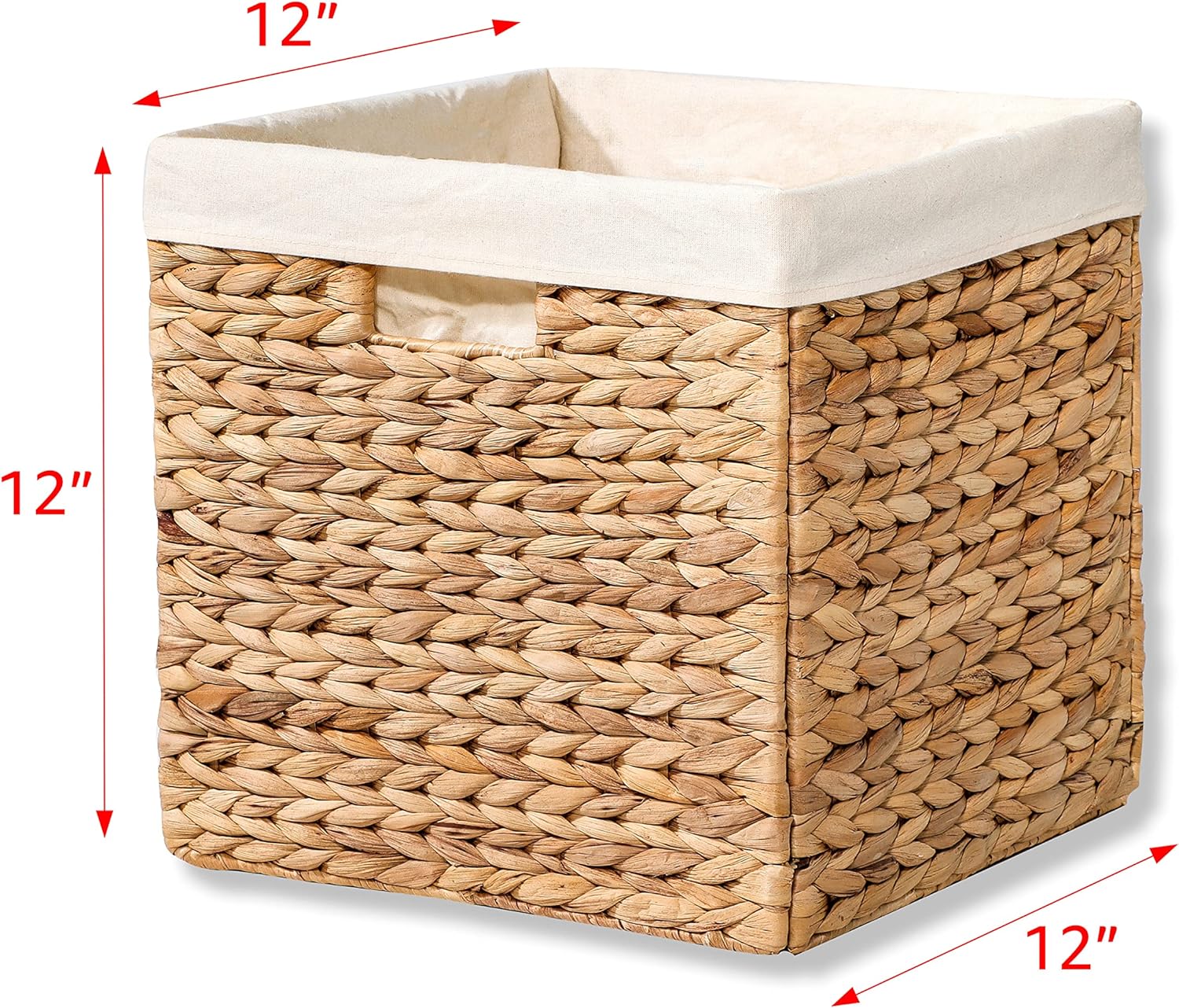 12 Foldable Hyacinth Storage Basket with Iron Wire Frame and Removable Liner By Trademark Innovations (Set of 4)2