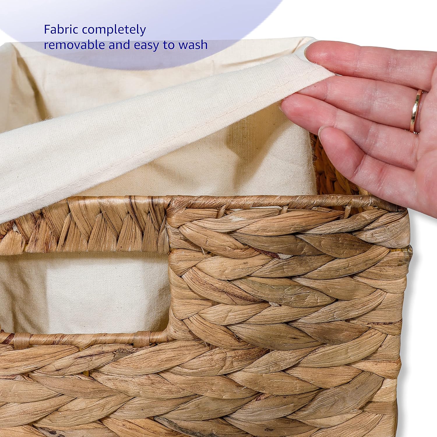 12 Foldable Hyacinth Storage Basket with Iron Wire Frame and Removable Liner By Trademark Innovations (Set of 4)6