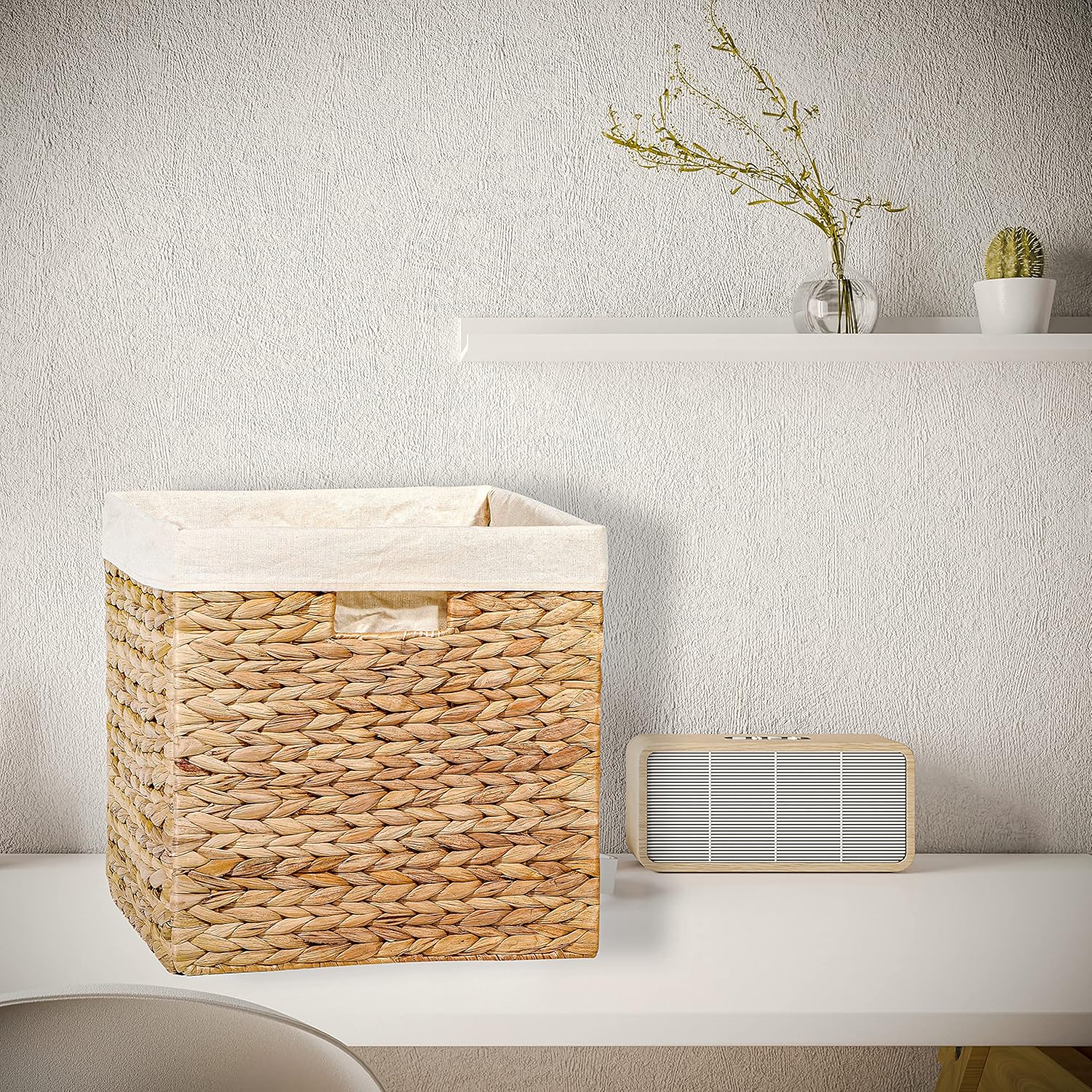 12 Foldable Hyacinth Storage Basket with Iron Wire Frame and Removable Liner By Trademark Innovations (Set of 4)9