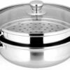 2 Piece Stainless Steel Stack and Steam Pot Set - and Lid,Steamer Saucepot double boiler