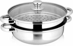 2 Piece Stainless Steel Stack and Steam Pot Set - and Lid,Steamer Saucepot double boiler