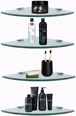 4-Pack Corner Storage Glass Shelf for Bathroom Shower Caddy Organizers Shampoo Holder with Adhesive No Drilling