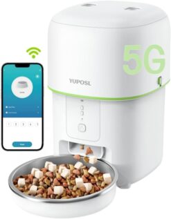 5G WiFi Automatic Cat Feeders Easy to Use - 2L/4L Cat Food Dispenser, Automatic Timed Cat Feeder with Dual-Band WiFi APP Control for Remote Feeding, Easy to Clean Also for Dogs