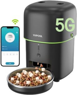 5G WiFi Automatic Cat Feeders Easy to Use - 2L/4L Cat Food Dispenser, Automatic Timed Cat Feeder with Dual-Band WiFi APP Control for Remote Feeding, Easy to Clean Also for Dogs, Black