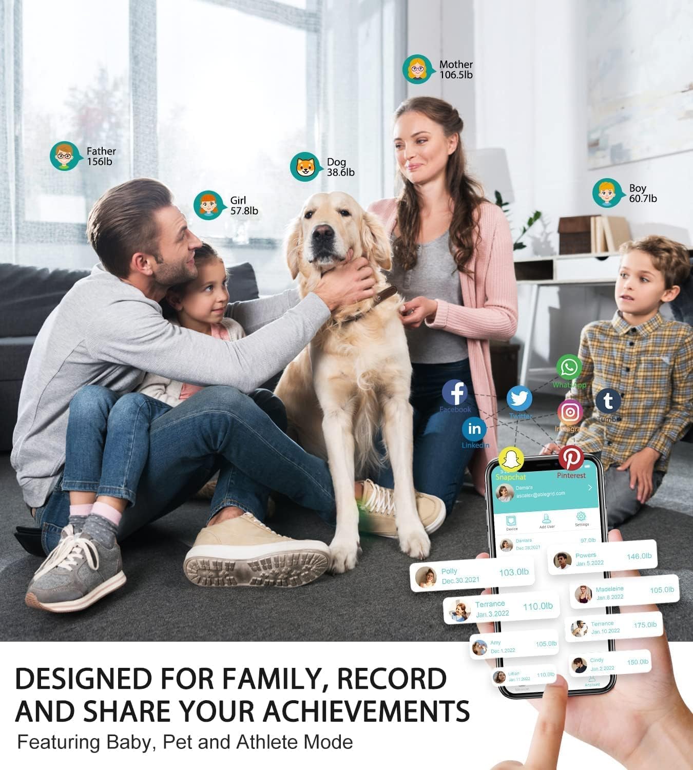 ABLEGRID Body Fat Scale,Digital Smart Bathroom Scale for Body Weight, Large LCD Display Screen, 16 Body Composition Metrics BMI, Water Weigh, Heart Rate, Baby Mode, 400lb, Rechargeable5