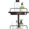 ALLZONE Rustproof Shower Caddy Corner for Bathroom, Tension Corner Shower Caddy Tension Pole, Solid Shower Organizer with 4 Adjustable Shower Shelves, Shower Rack Fit Heights 39.2 to 113 Inches,Brown