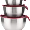 AVACRAFT 18/10 Stainless Steel Mixing Bowls with Lids, non slip silicone base bowls with Handle, Mixing Bowl Set with Pour Spouts & Measurement Marks, Home Essentials Cooking Bowls, (Red)
